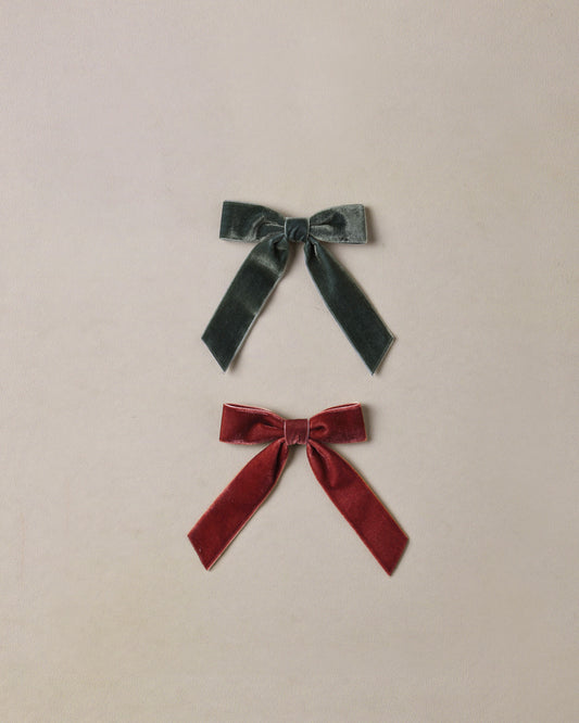 Noralee - Velvet Bows Set - Green, Ruby