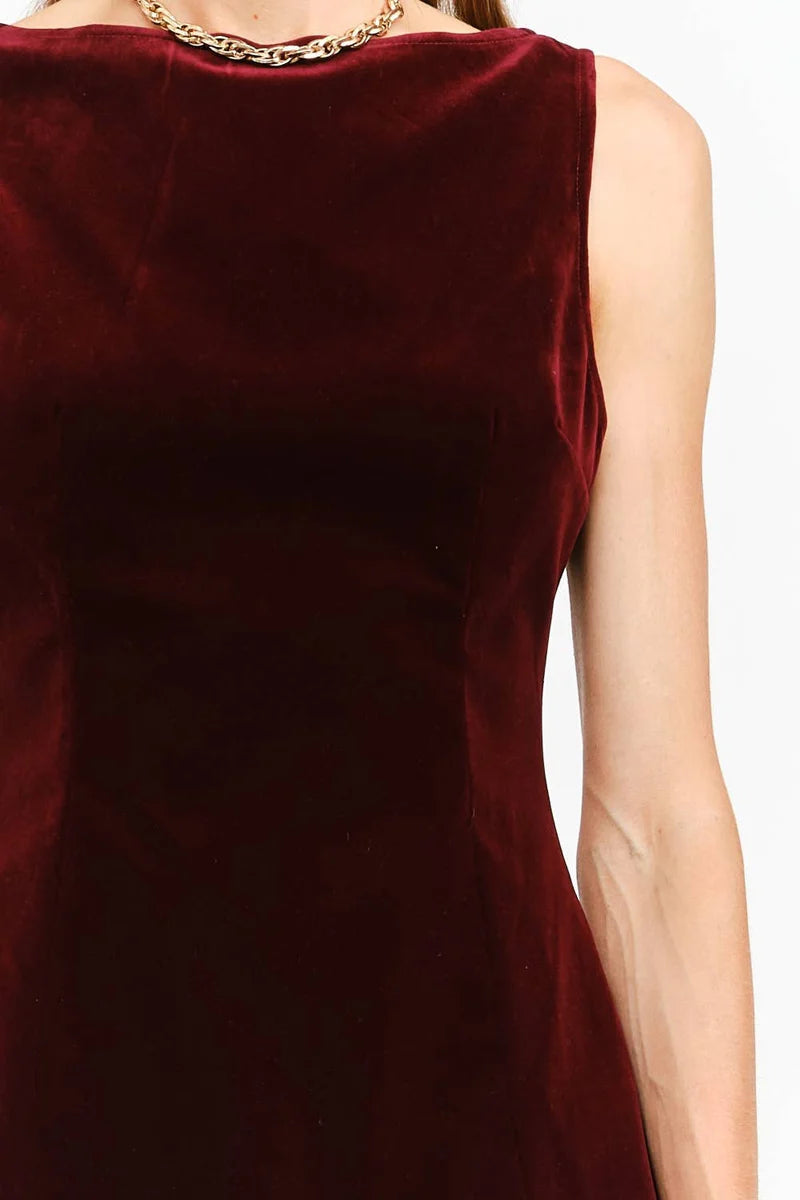 Carmine Velvet Dress - Burgundy