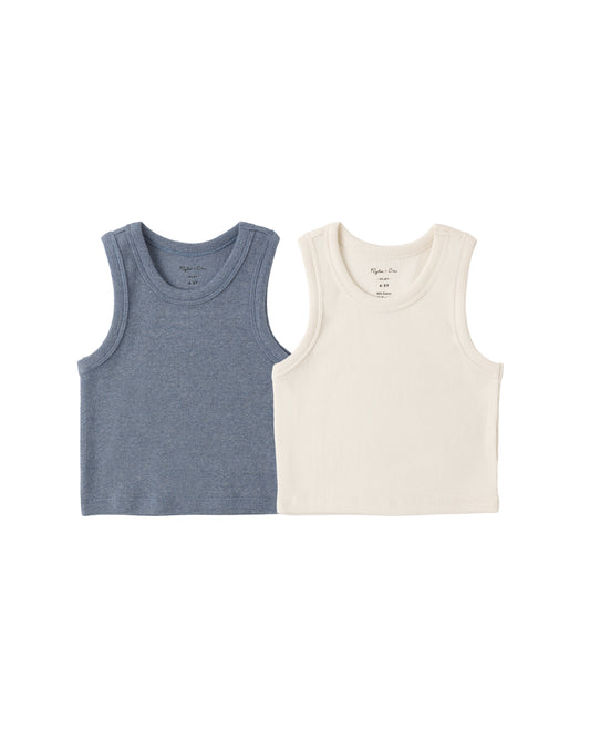Rylee + Cru - Ribbed Tank Set - Natural, Heathered Marine