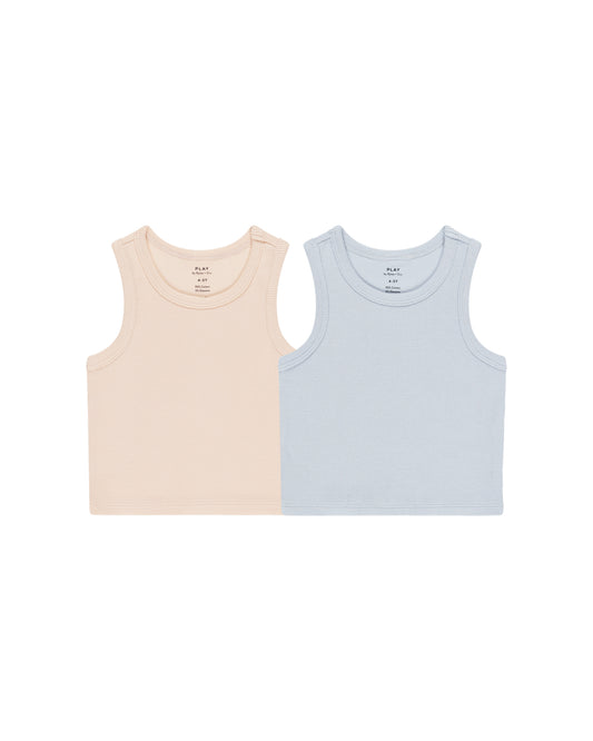 Rylee + Cru - Ribbed Tank Set - Shell, Light Blue