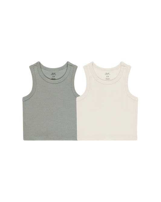 Rylee + Cru - Ribbed Tank Set - Natural, Eucalyptus