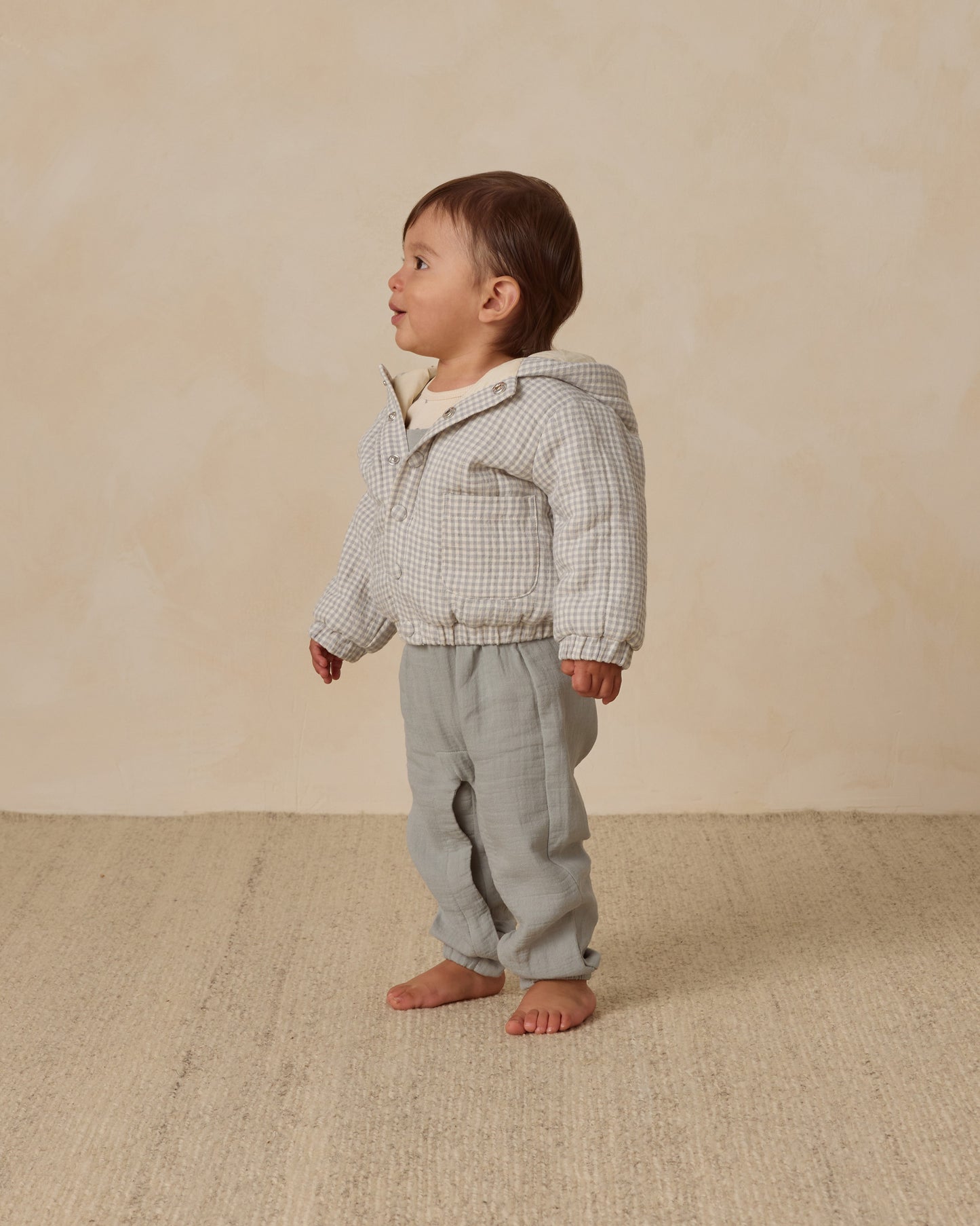 Quincy Mae - Hooded Woven Jacket - Blue Gingham