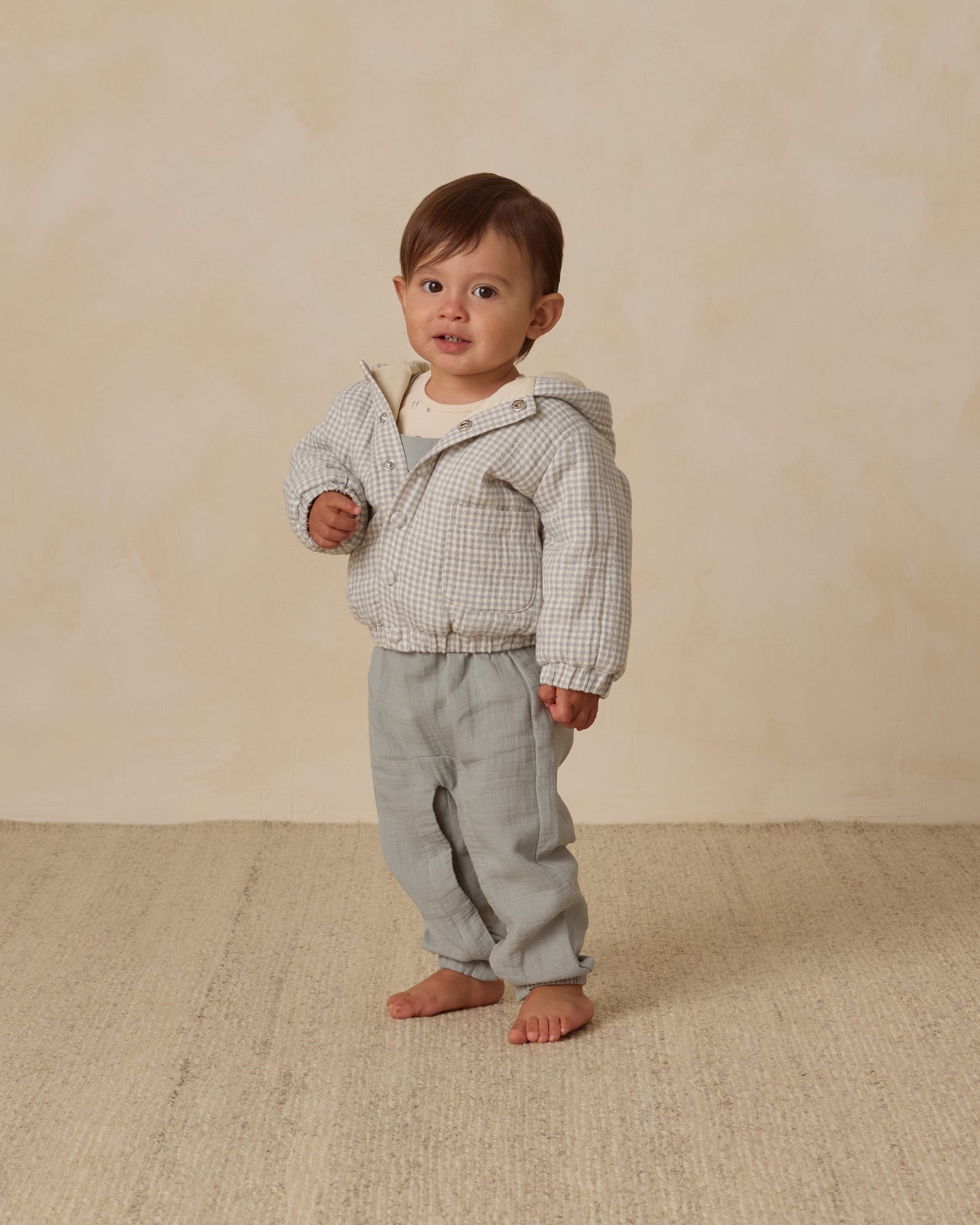 Quincy Mae - Hooded Woven Jacket - Blue Gingham