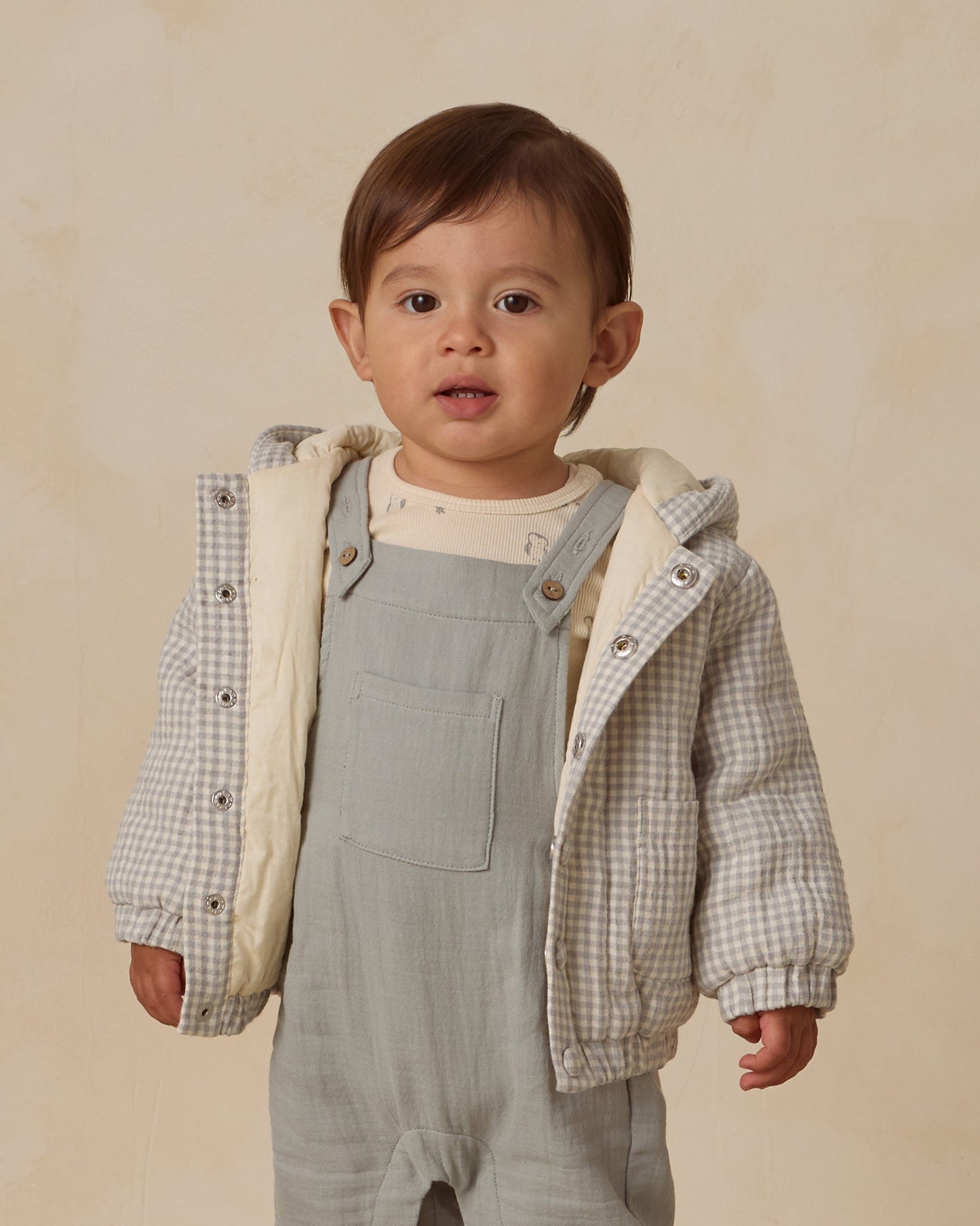 Quincy Mae - Hooded Woven Jacket - Blue Gingham
