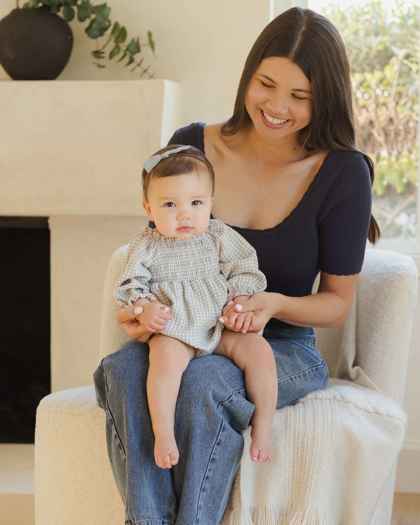 Quincy Mae - Eden Romper - Blue Gingham