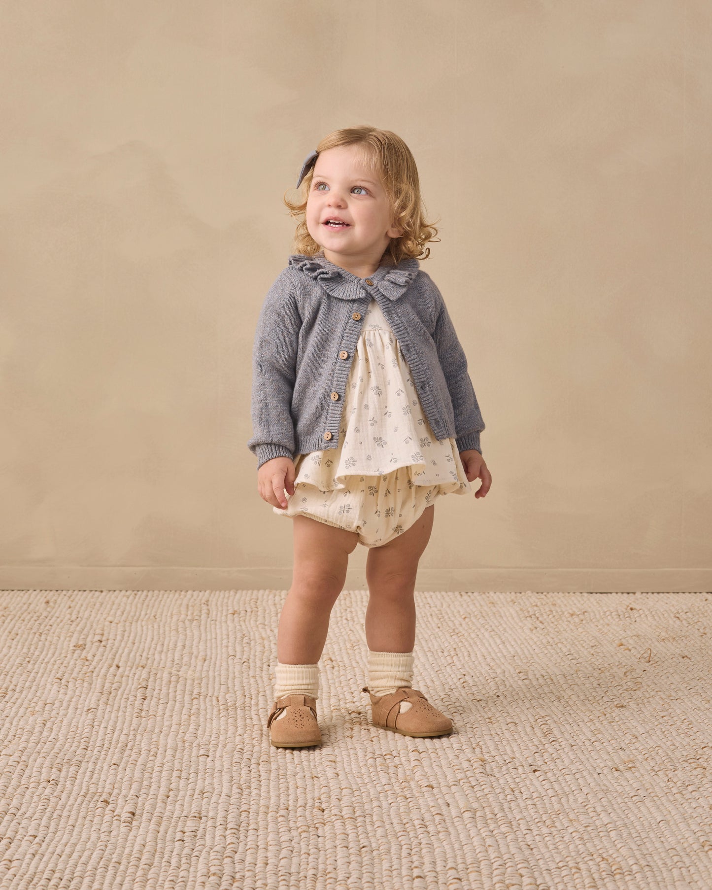 Quincy Mae - Ruffle Collar Cardigan - Heathered Slate