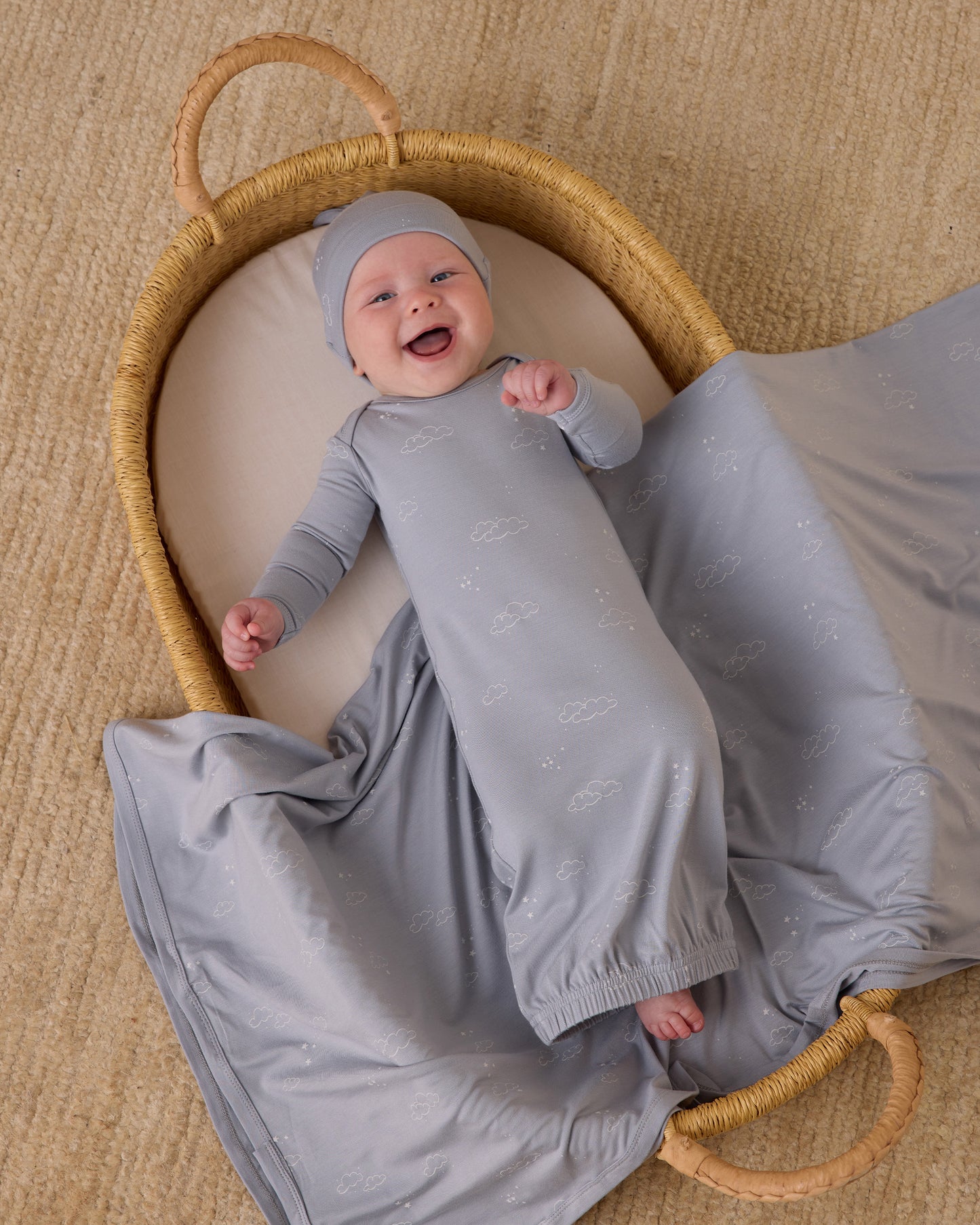 Quincy Mae - Bamboo Baby Gown + Hat Set - Clouds