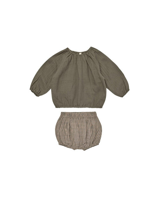 Quincy Mae - Cinched Long Sleeve Tee + Bloomer - Forest