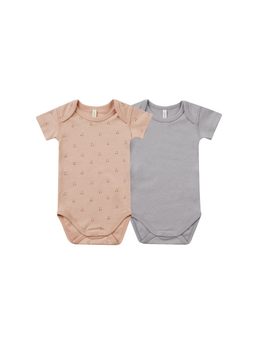 Quincy Mae - Short Sleeve Bodysuit, 2 Pack - Cherries, Periwinkle