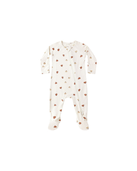 Quincy Mae - Bamboo Zip Footie - Pumpkins