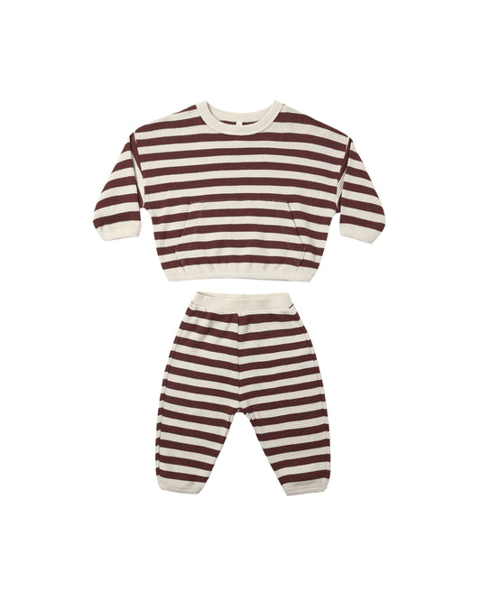 Quincy Mae - Waffle Slouch Set - Black Cherry Stripe