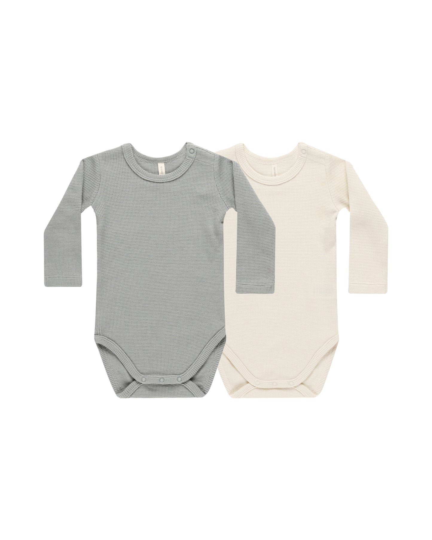 Quincy Mae - Waffle Bodysuit, 2 Pack - Natural, Dusty Blue