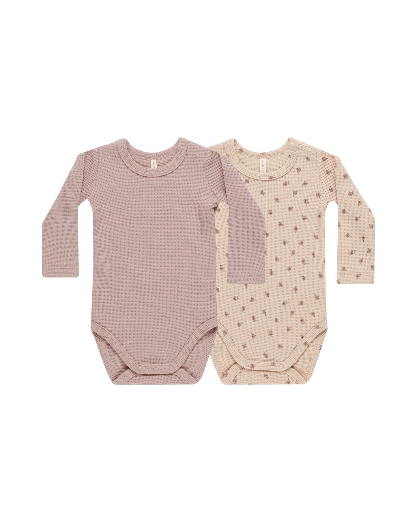 Quincy Mae - Waffle Bodysuit, 2 Pack - Mauve, Blossom