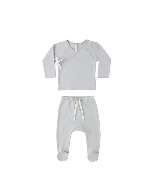 Quincy Mae - Wrap Top + Footed Pant Set - Sky