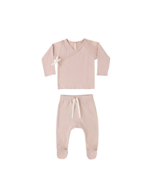 Quincy Mae - Wrap Top + Footed Pant Set - Blush