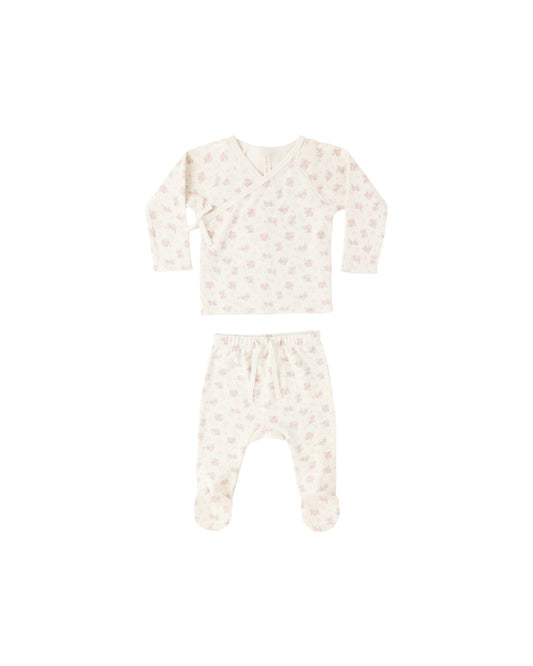 Quincy Mae - Wrap Top + Footed Pant Set - Flower Field