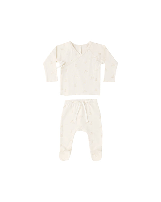 Quincy Mae - Wrap Top + Footed Pant Set - Bunnies