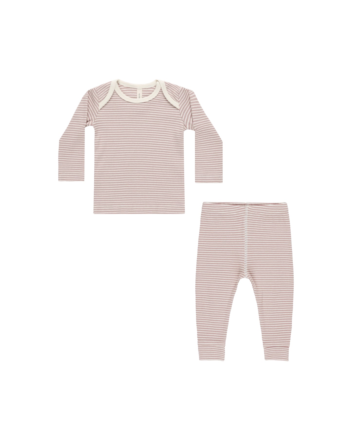 Quincy Mae - Ribbed Tee + Legging Set - Mauve Stripe