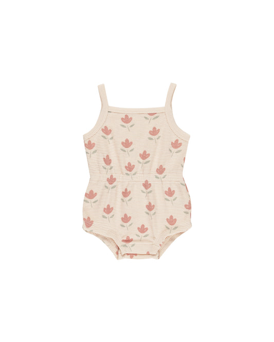 Quincy Mae - Waffle Cinch Romper - Tulips