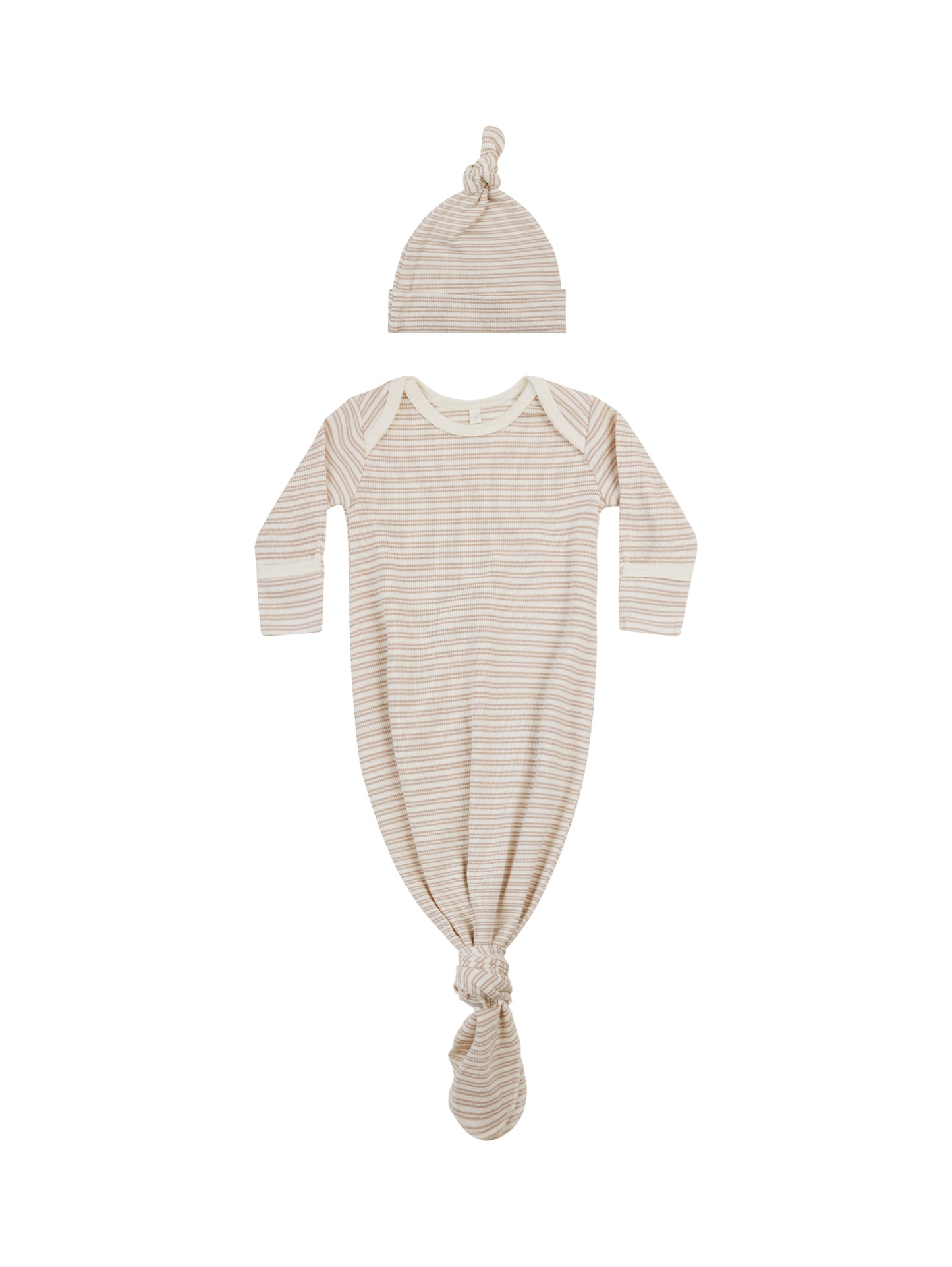 Quincy Mae - Knotted Baby Gown + Hat Set - Oat Stripe