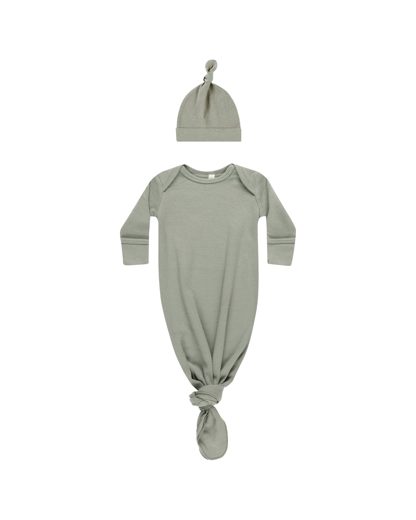 Quincy Mae - Knotted Baby Gown + Hat Set - Basil