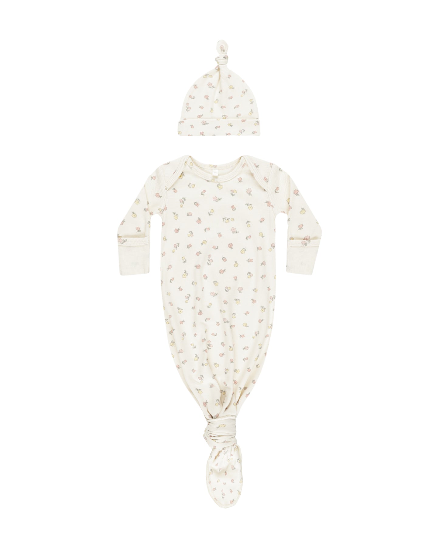 Quincy Mae - Knotted Baby Gown + Hat Set - Fleur