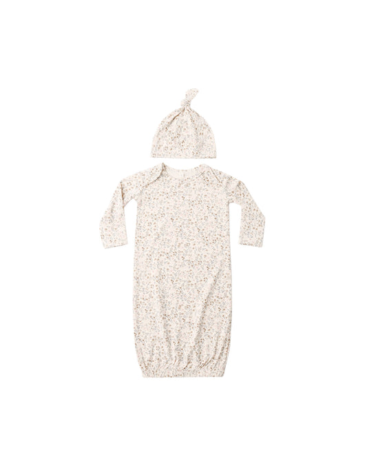 Quincy Mae - Bamboo Baby Gown + Hat set - Bloom