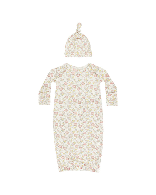 Quincy Mae - Bamboo Baby Gown + Hat Set - Bloom