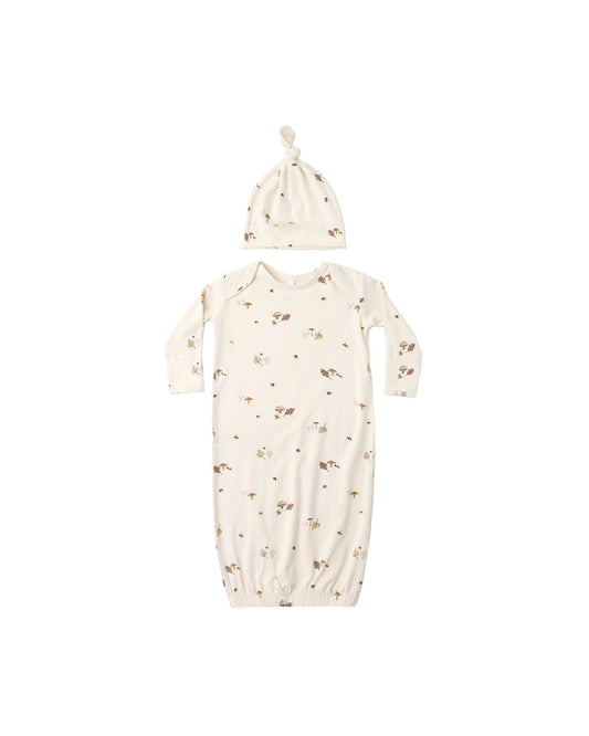 Quincy Mae - Bamboo Baby Gown + Hat set - Woodland