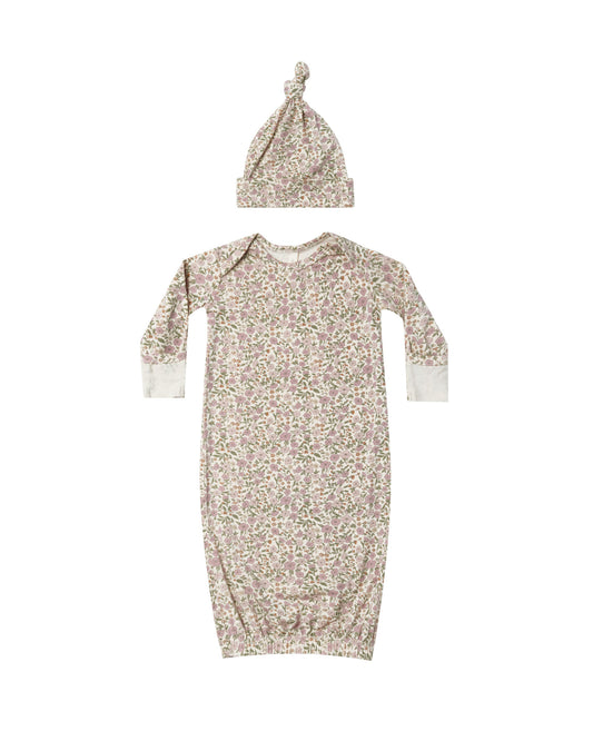 Quincy Mae - Bamboo Baby Gown + Hat - Flower Field
