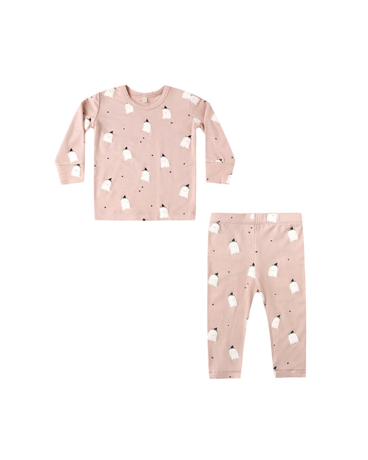 Quincy Mae - Bamboo Pajama Set - Pink Ghosts