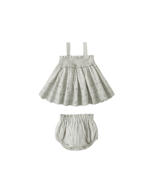 Quincy Mae - Mae Smocked Top + Bloomer Set - Sage Gingham