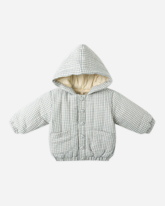 Quincy Mae - Hooded Woven Jacket - Blue Gingham