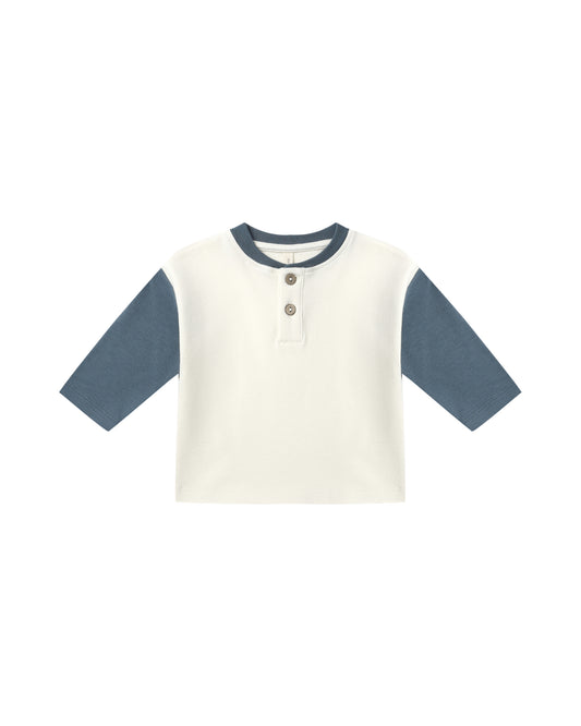 Quincy Mae - Long Sleeve Henley - Ocean