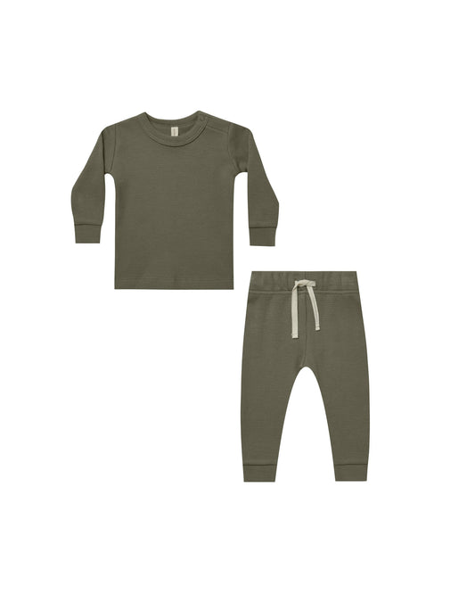 Quincy Mae - Waffle Top + Pant Set - Forest