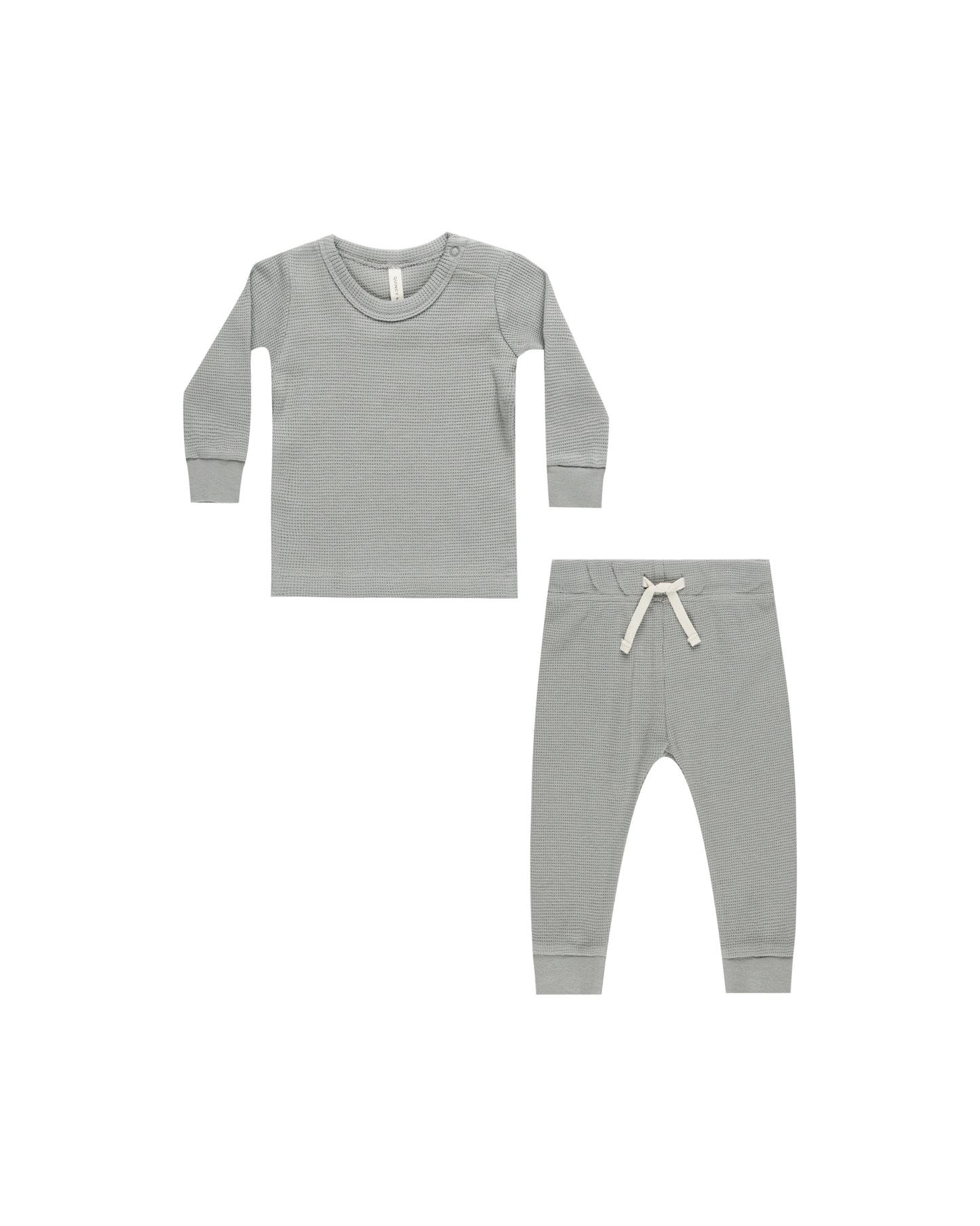 Quincy Mae - Waffle Top + Pant Set - Dusty Blue