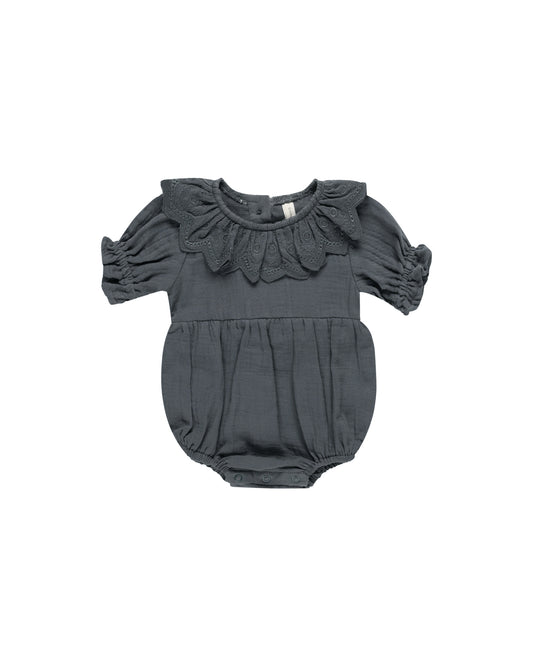 Quincy Mae - Collared Romper - Indigo