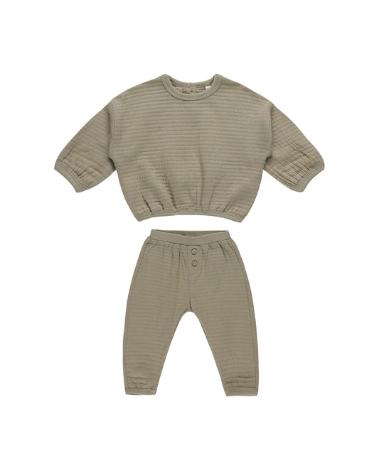 Quincy Mae - Textured Sweat Set - Olive