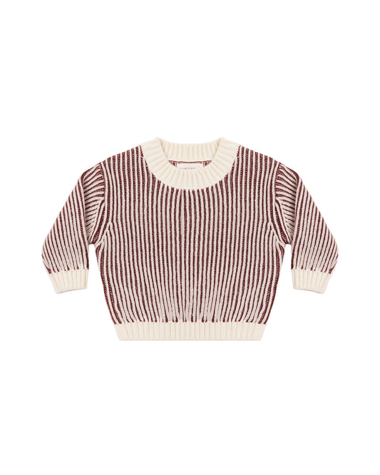 Quincy Mae - Relaxed Knit Sweater - Black Cherry Stripe