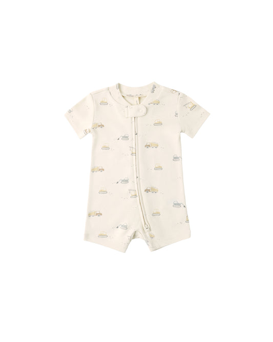 Quincy Mae - Zip Short Sleeve Sleeper - Construction Trucks