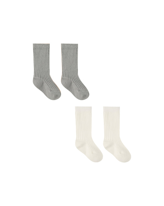 Quincy Mae - Socks Set - Ivory, Dusty Blue