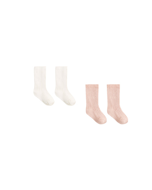 Quincy Mae - Sock Set - Natural, Dusty Rose