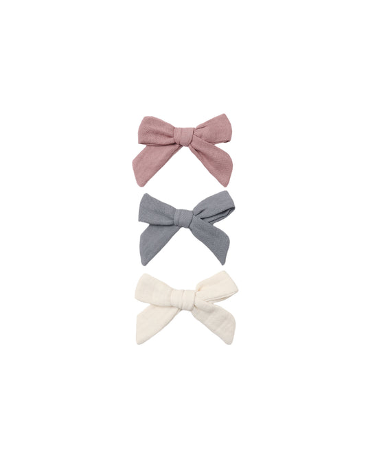 Quincy Mae - Bow W. Clip, Set of 3 - Mulberry, Slate, Natural