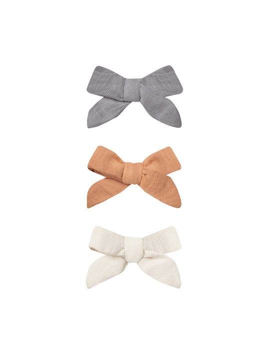 Quincy Mae - Bow W. Clip, Set Of 3 - Lagoon, Melon, Ivory