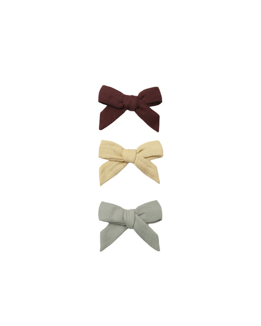 Quincy Mae - Bow W. Clip, Set of 3 - Black Cherry, Butterscotch, Laurel
