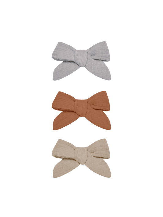 Quincy Mae - Bow W. Clip, Set Of 3 - Periwinkle, Clay, Oat