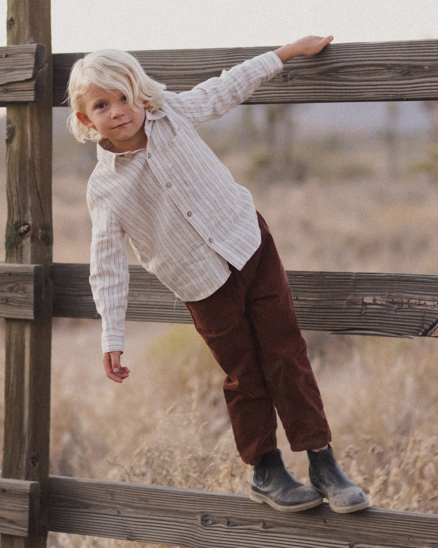 Rylee + Cru - Collared Long Sleeve Shirt - Stone Stripe