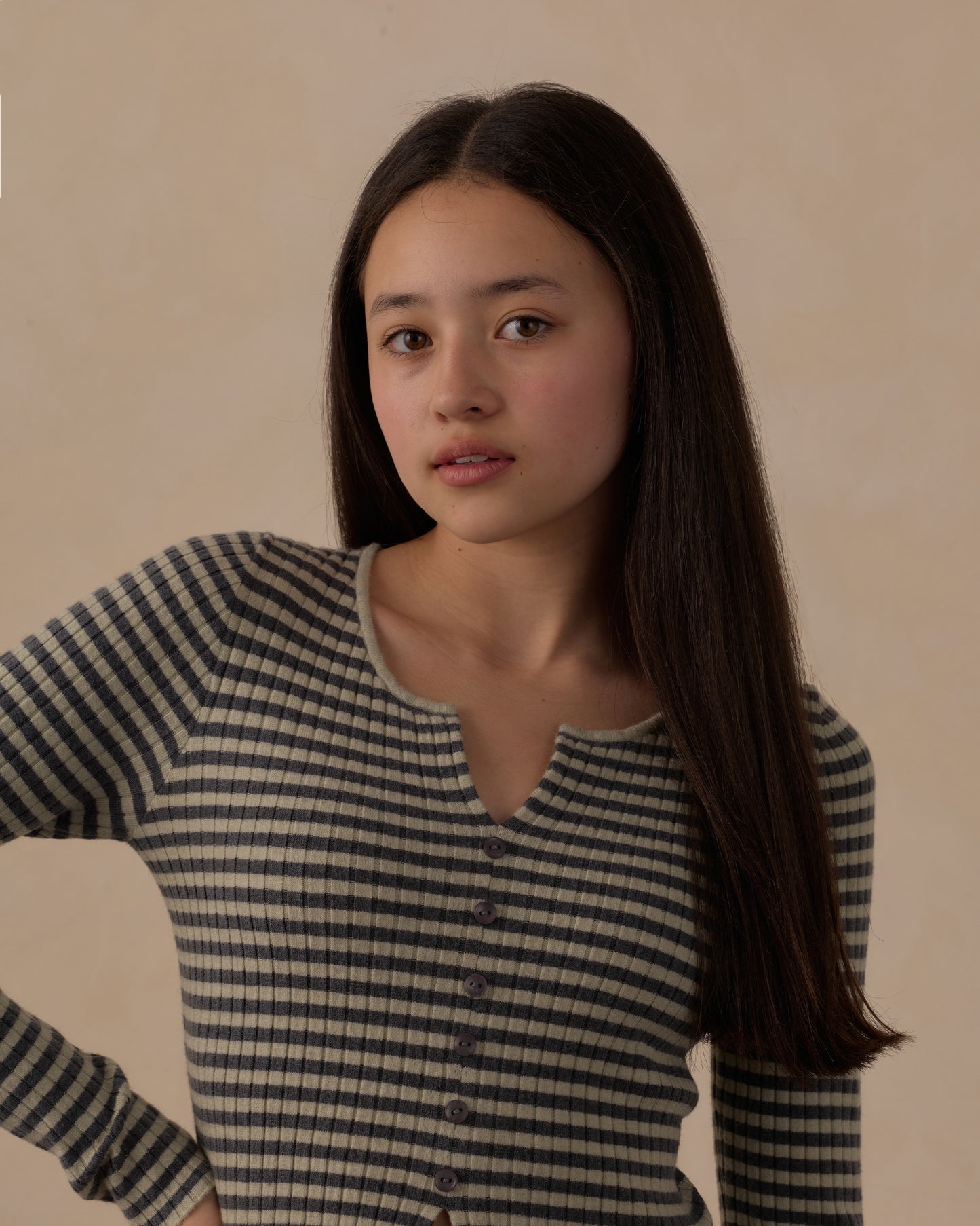 Rylee + Cru - Teen Long Sleeve Knit Tee - Midnight Stripe