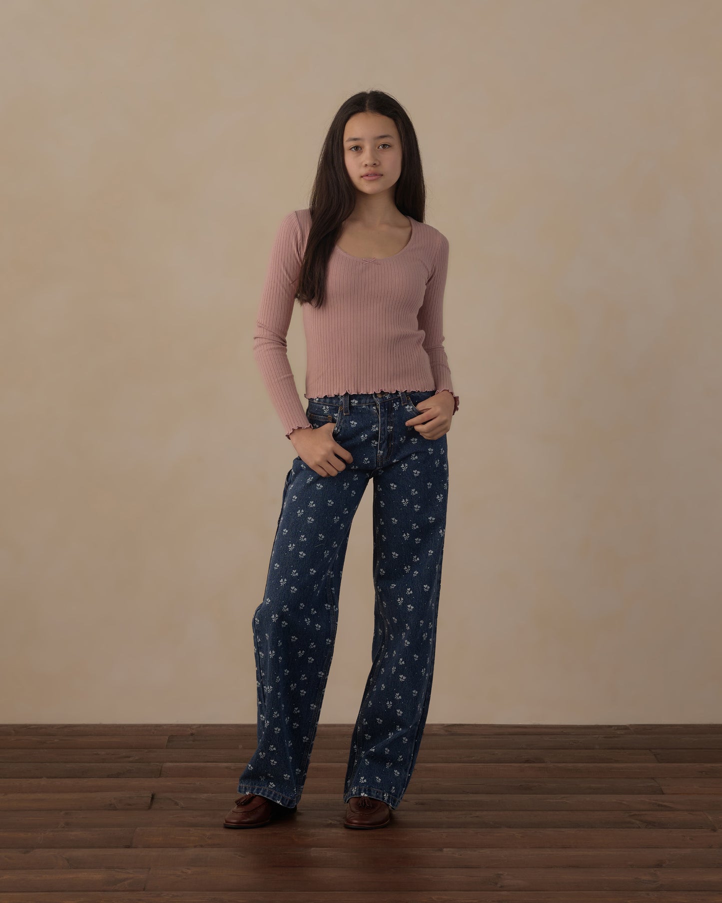 Rylee + Cru - Teen Baggy Wide Leg Denim - Heart Ditsy
