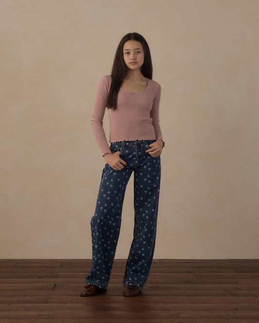 Rylee + Cru - Teen Baggy Wide Leg Denim - Heart Ditsy